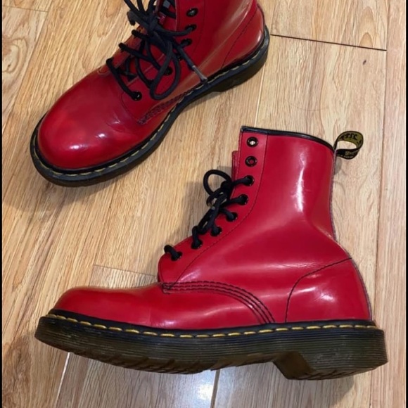 Dr. Martens Shoes Doc Martens Red Patent Leather Boot Poshmark